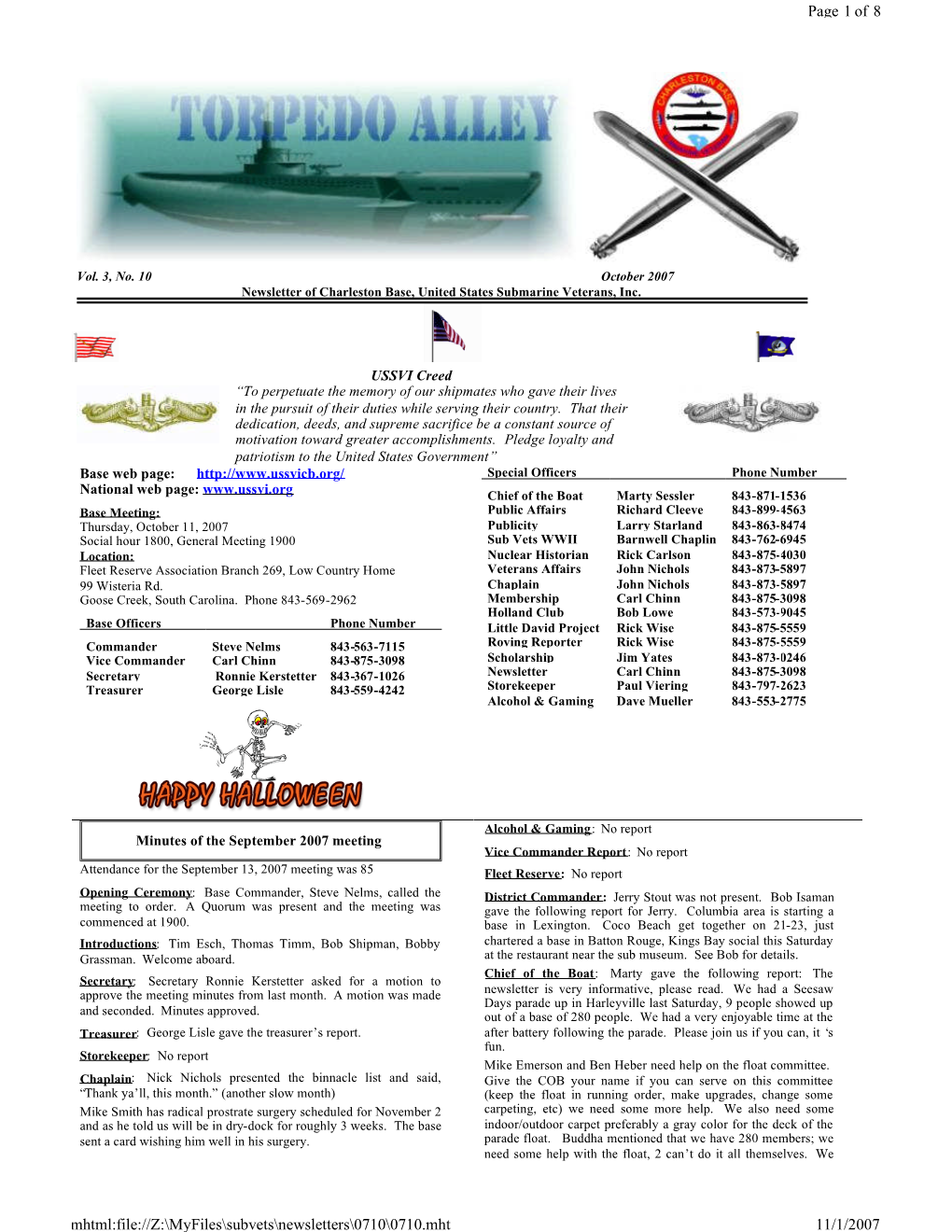 Page 1 of 8 11/1/2007 Mhtml:File://Z:\Myfiles\Subvets\Newsletters