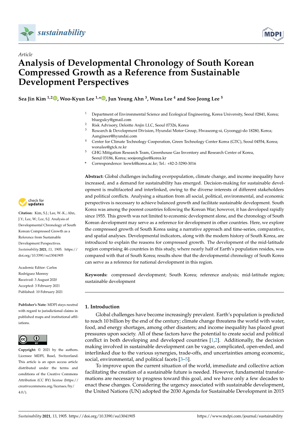 Analysis of Developmental Chronology of South Korean Compressed Growth As a Reference from Sustainable Development Perspectives