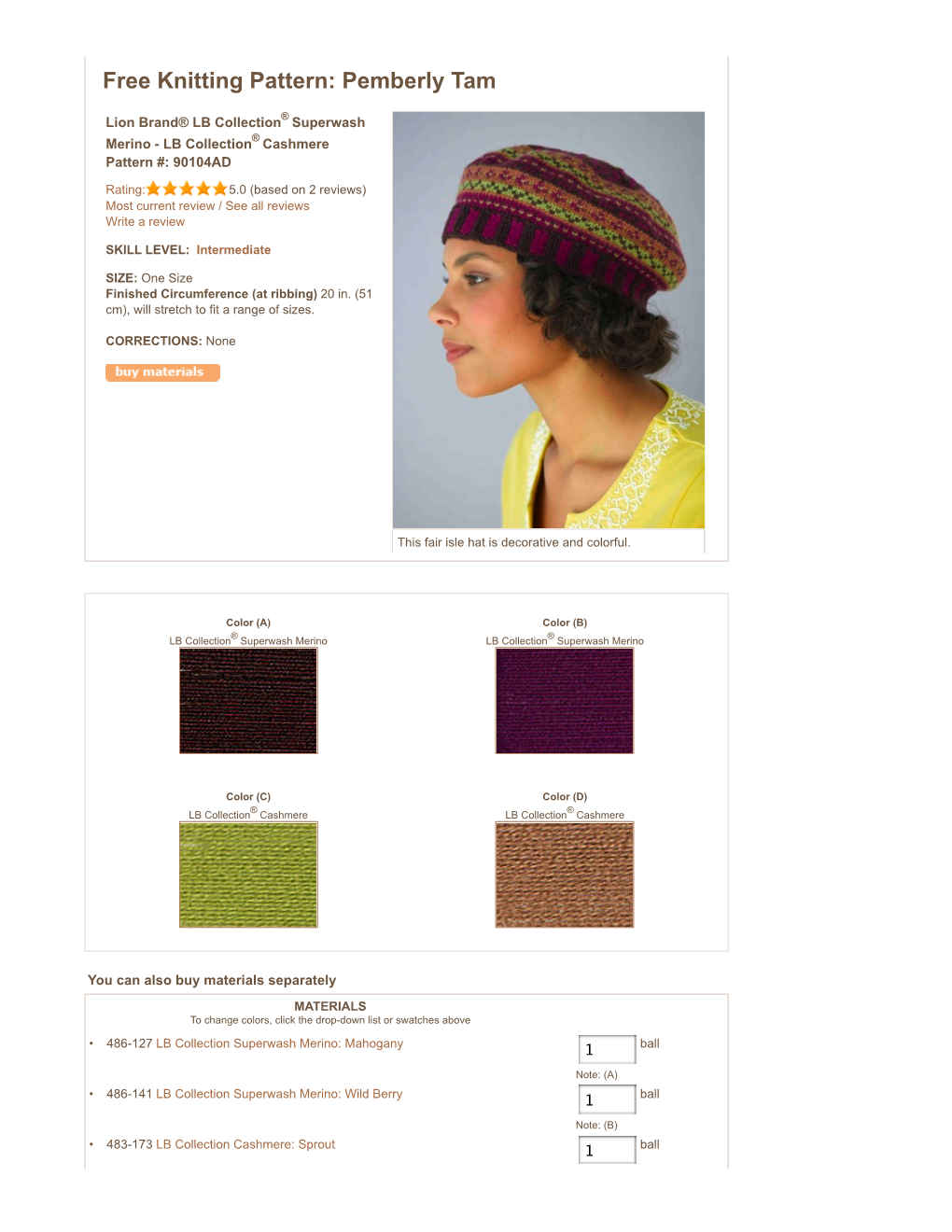 Free Knitting Pattern 90104AD Pemberly
