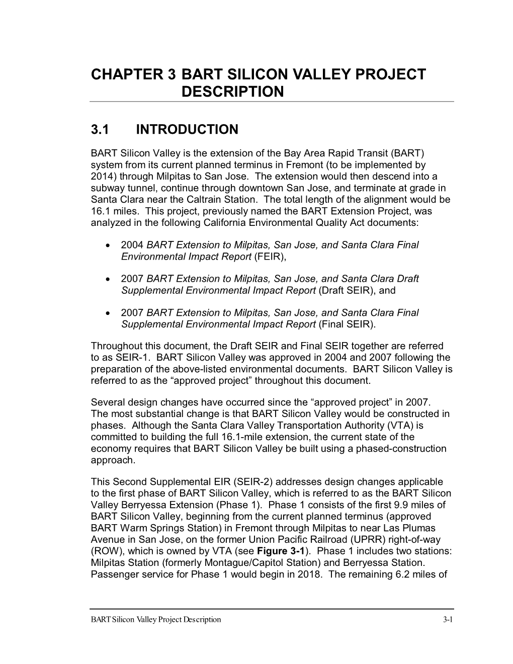 SEIR-2 Chapter 3, BART Silicon Valley Project Description