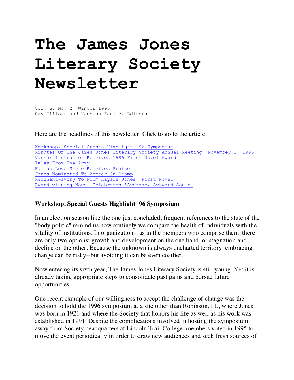 The James Jones Literary Society Newsletter