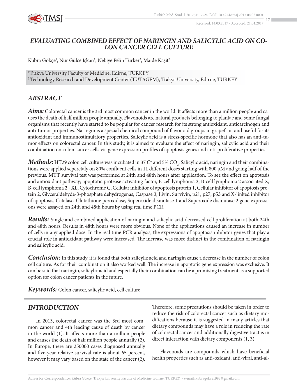 Evaluating Combined Effect of Naringin and Salicylic Acid on Co- Lon Cancer Cell Culture