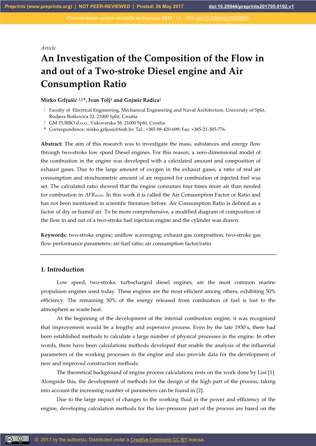 An Investigation of the Composition of the Flow in and out of a Two-Stroke Diesel Engine and Air Consumption Ratio