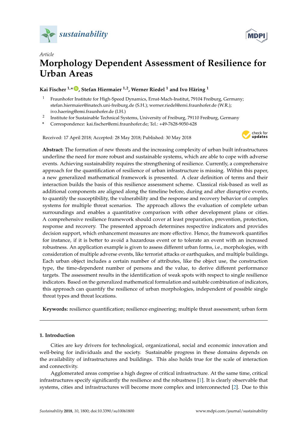 Morphology Dependent Assessment of Resilience for Urban Areas