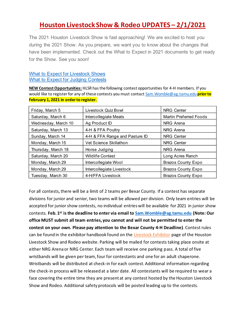 Houston Livestock Show & Rodeo UPDATES – 2/1/2021