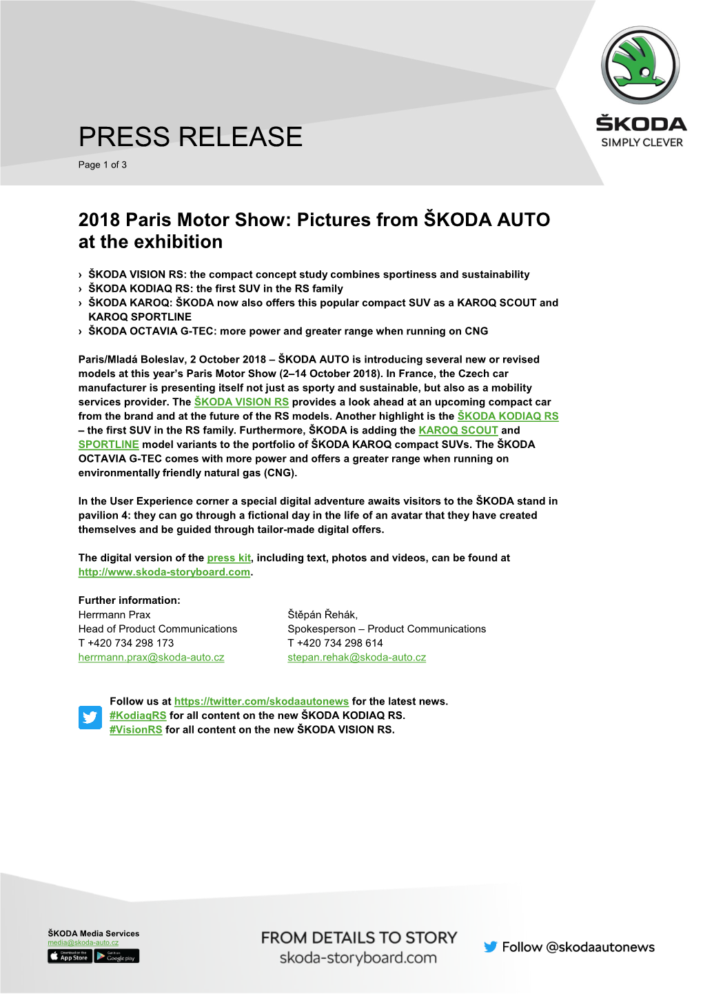 2018 Paris Motor Show: Pictures from ŠKODA AUTO at the Exhibition