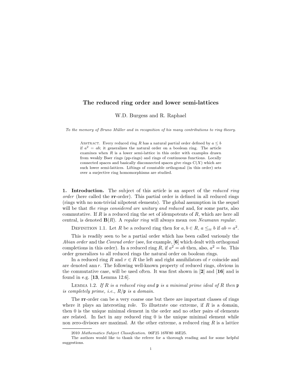 The Reduced Ring Order and Lower Semi-Lattices