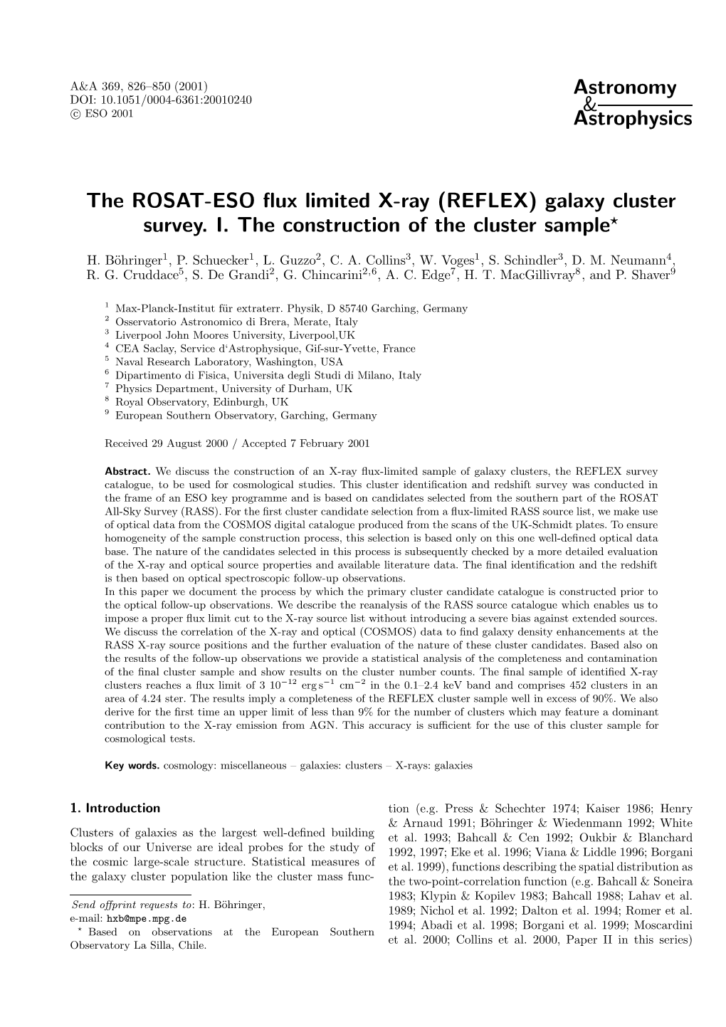 Astronomy & Astrophysics the ROSAT-ESO Flux Limited X-Ray