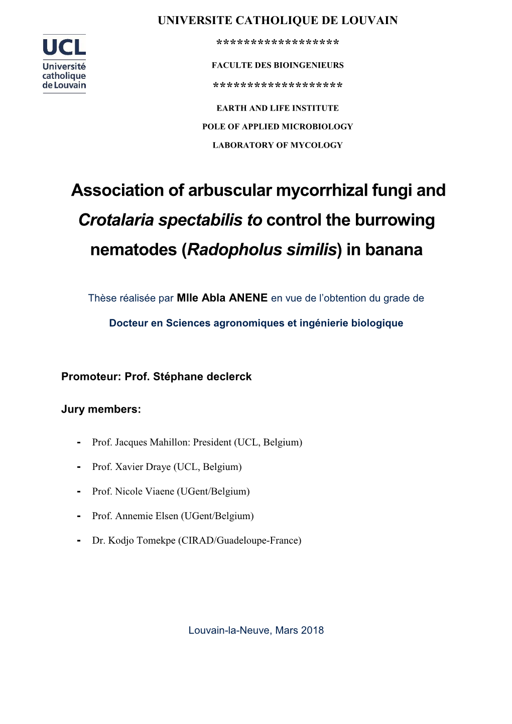 Association of Arbuscular Mycorrhizal Fungi and Crotalaria Spectabilis to Control the Burrowing Nematodes (Radopholus Similis) in Banana
