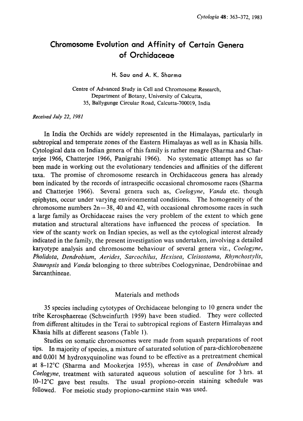 Chromosome Evolution and Affinity of Certain Genera of Orchidaceae