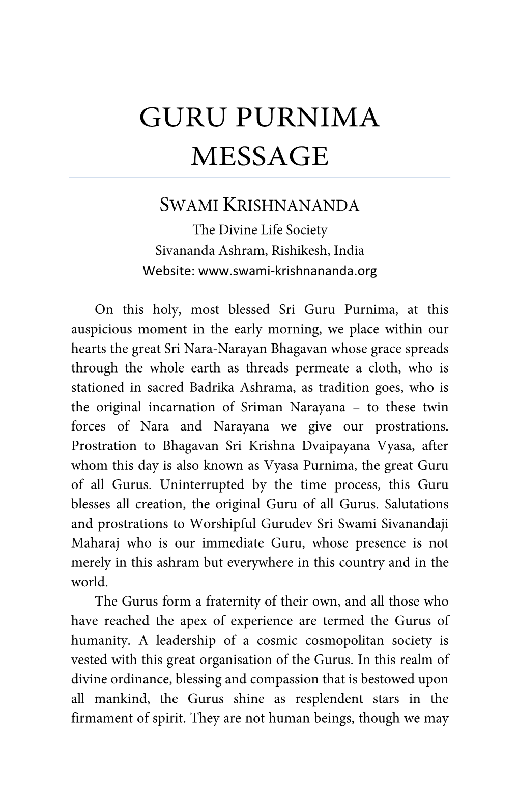 Guru Purnima Message