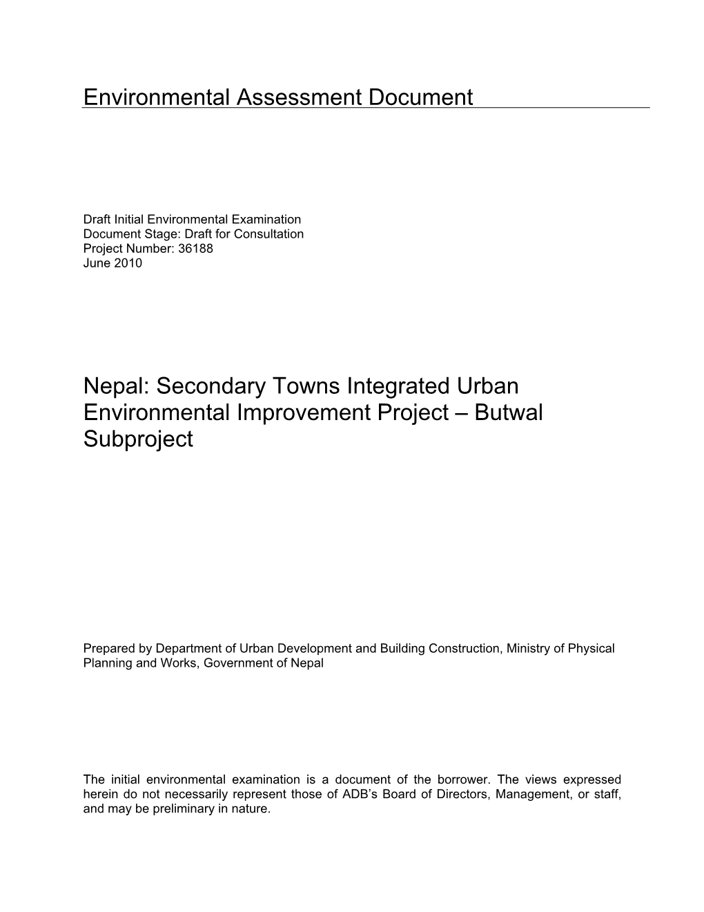 Environmental Assessment Document Nepal