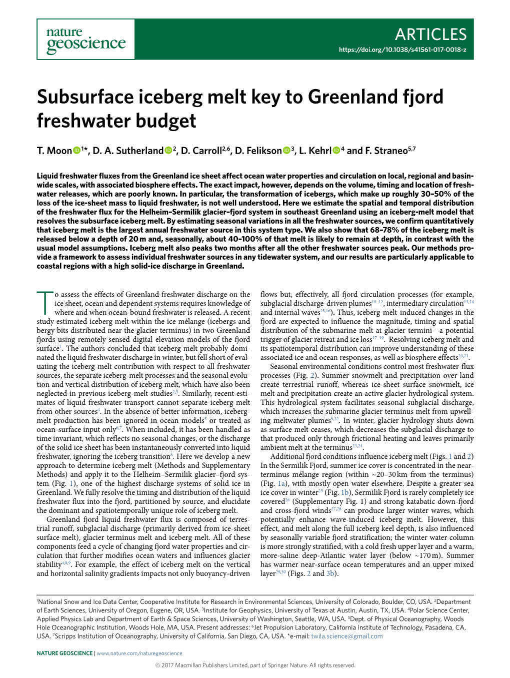 Subsurface Iceberg Melt Key to Greenland Fjord Freshwater Budget