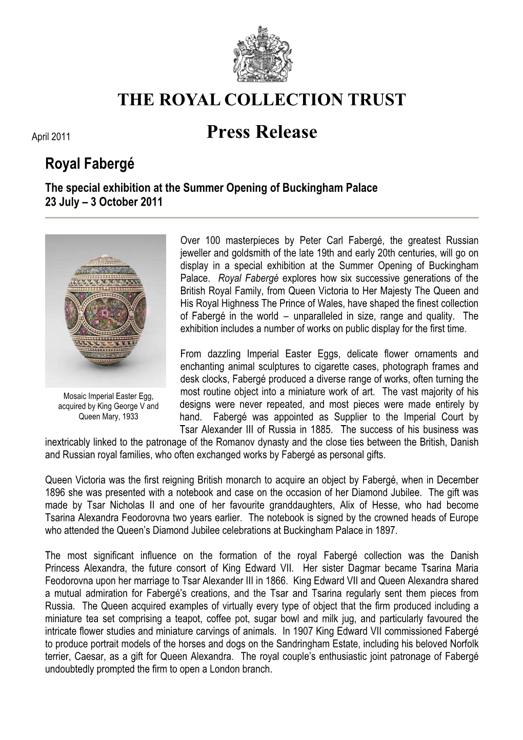 Royal Faberge Press Release