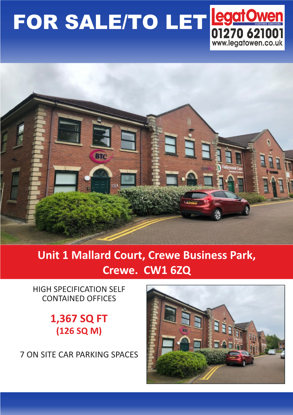 Crewe WILL Business AUTOMATICALLY Park, Crewe.CHANGE) CW1 6ZQ HIGH SPECIFICATION SELF CONTAINED OFFICES 1,367 SQ FT (126 SQ M)