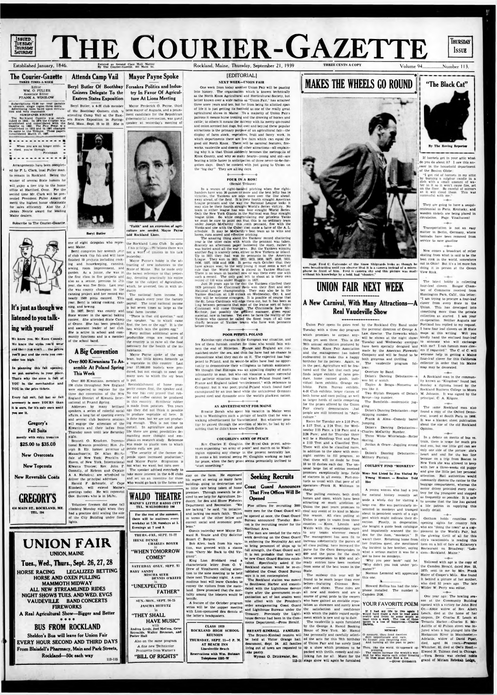 Courier Gazette : September 21, 1939