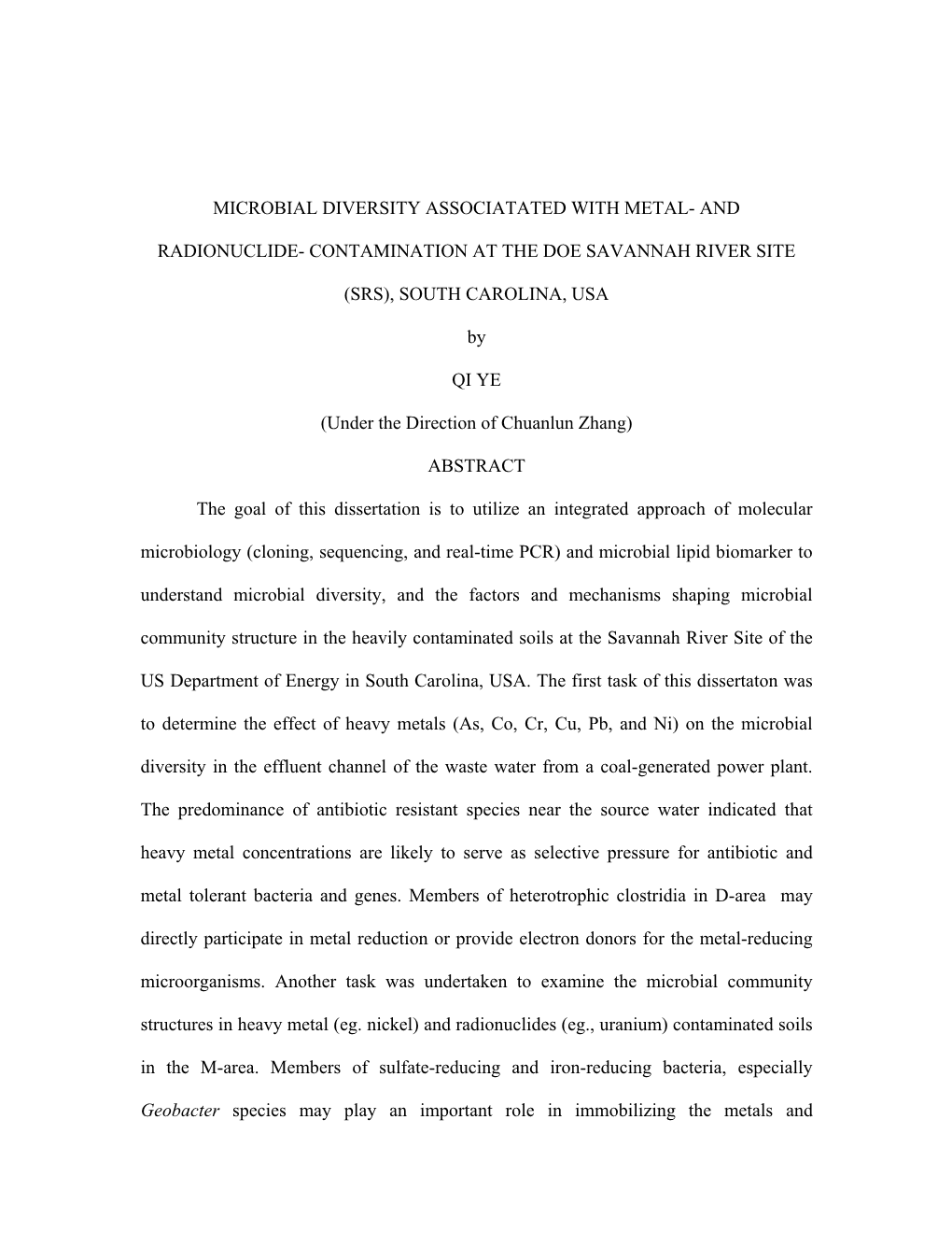 Contamination at the Doe Savannah River Site