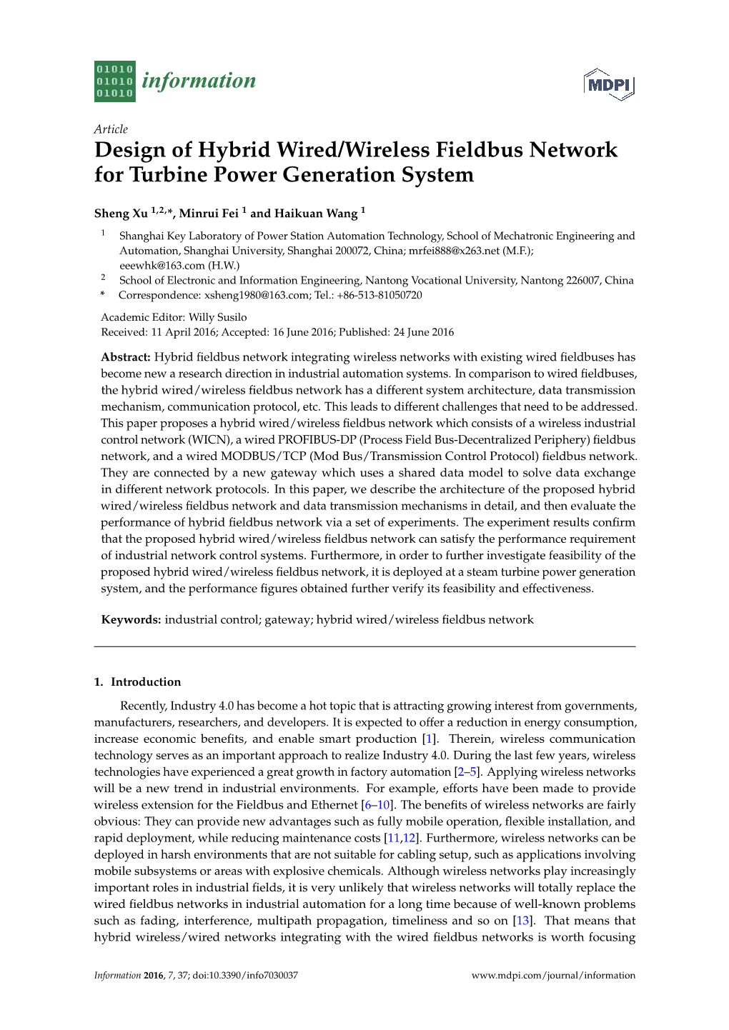 Design of Hybrid Wired/Wireless Fieldbus Network for Turbine Power Generation System