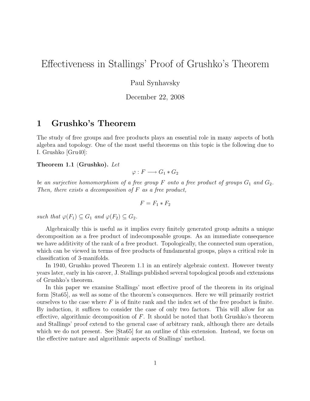 Effectiveness in Stallings' Proof of Grushko's Theorem