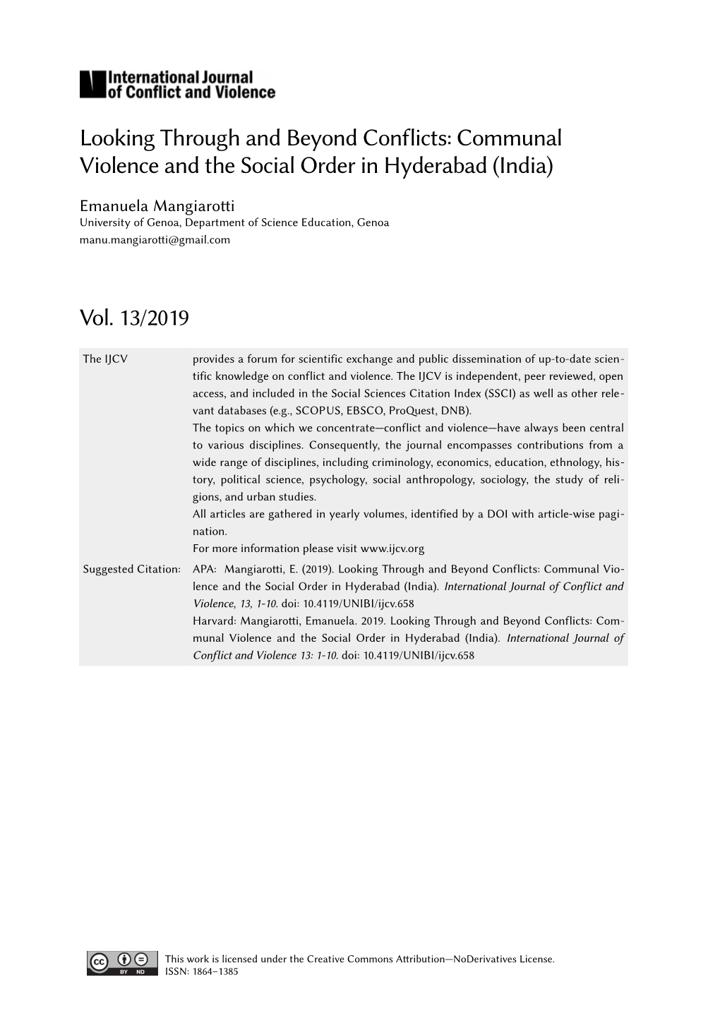 Communal Violence and the Social Order in Hyderabad (India)