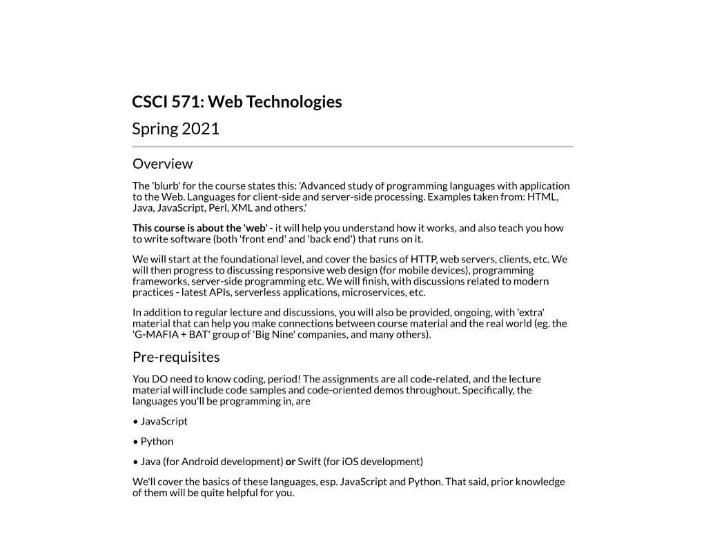 CSCI 571: Web Technologies Spring 2021