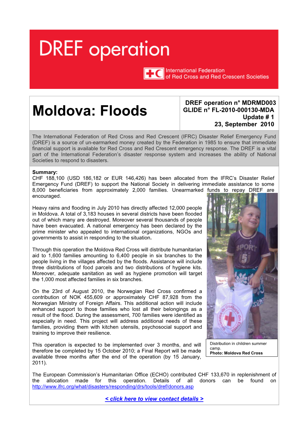 Moldova: Floods Update # 1 23, September 2010