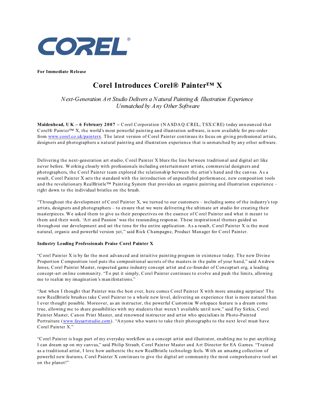 Corel Introduces Corel® Painter™ X