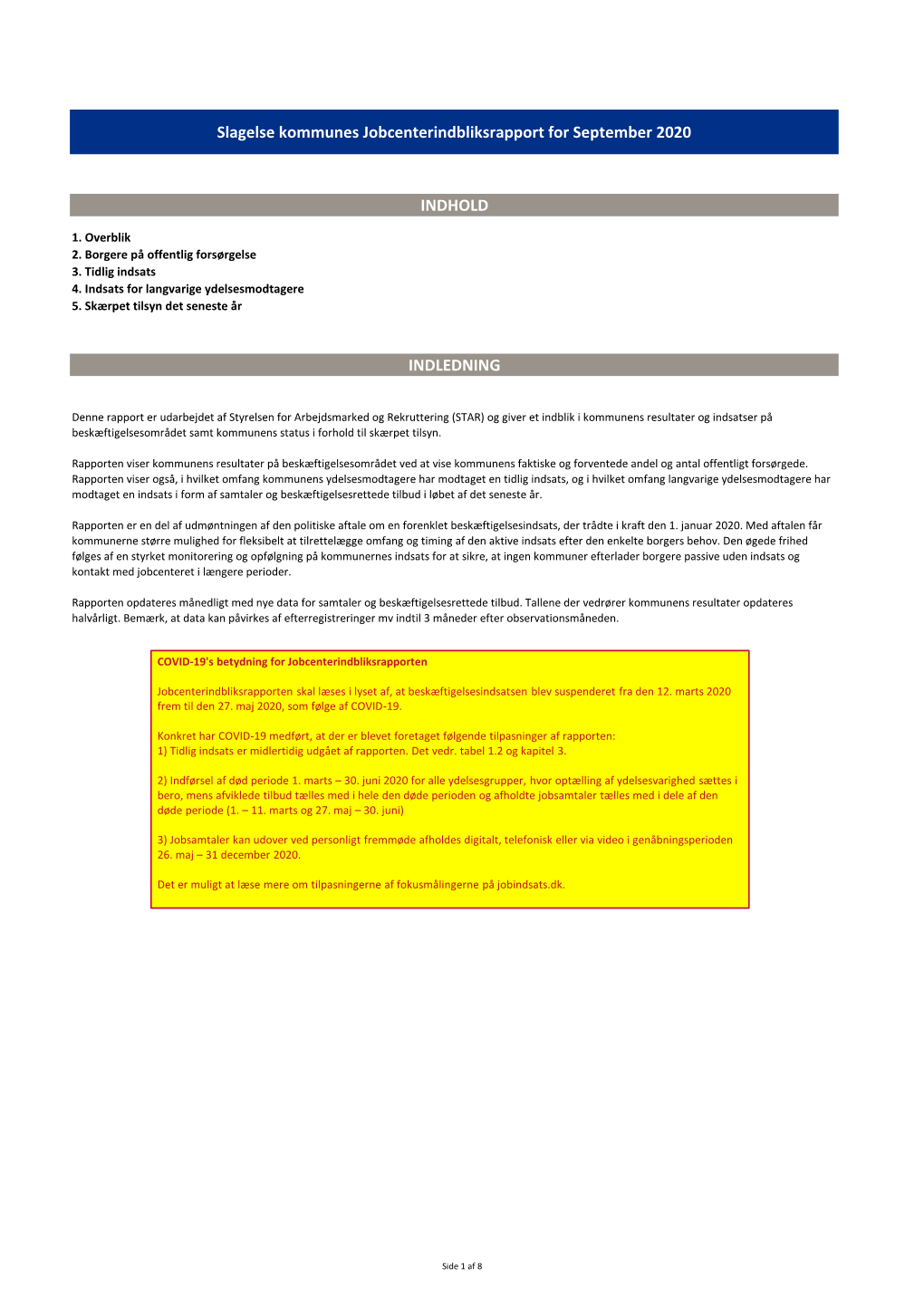 Slagelse Kommunes Jobcenterindbliksrapport for September 2020