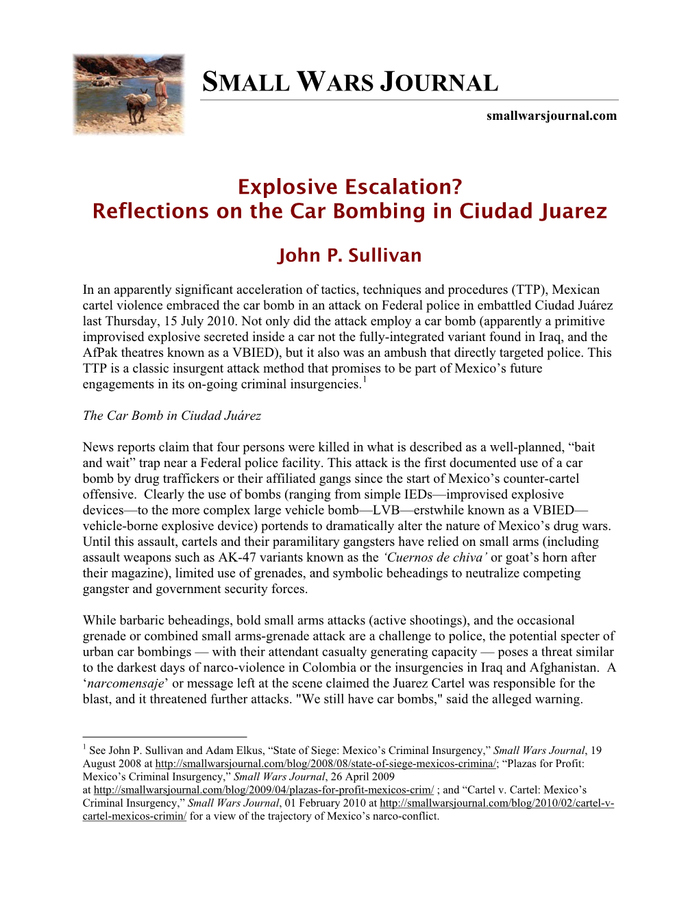 Explosive Escalation?: Reflections on the Car Bombing in Ciudad Juarez