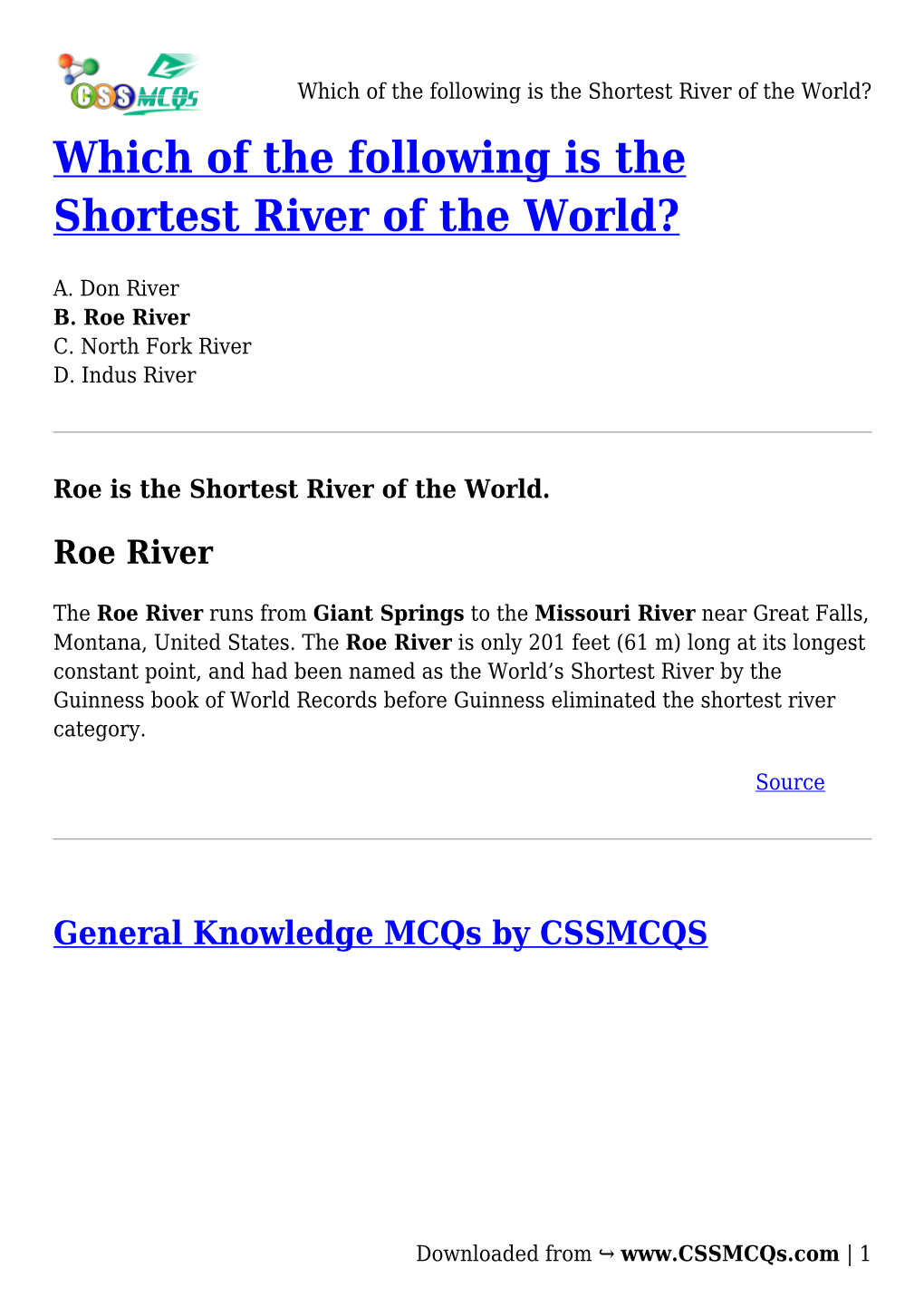 Which of the Following Is the Shortest River of the World? Which of the Following Is the Shortest River of the World?