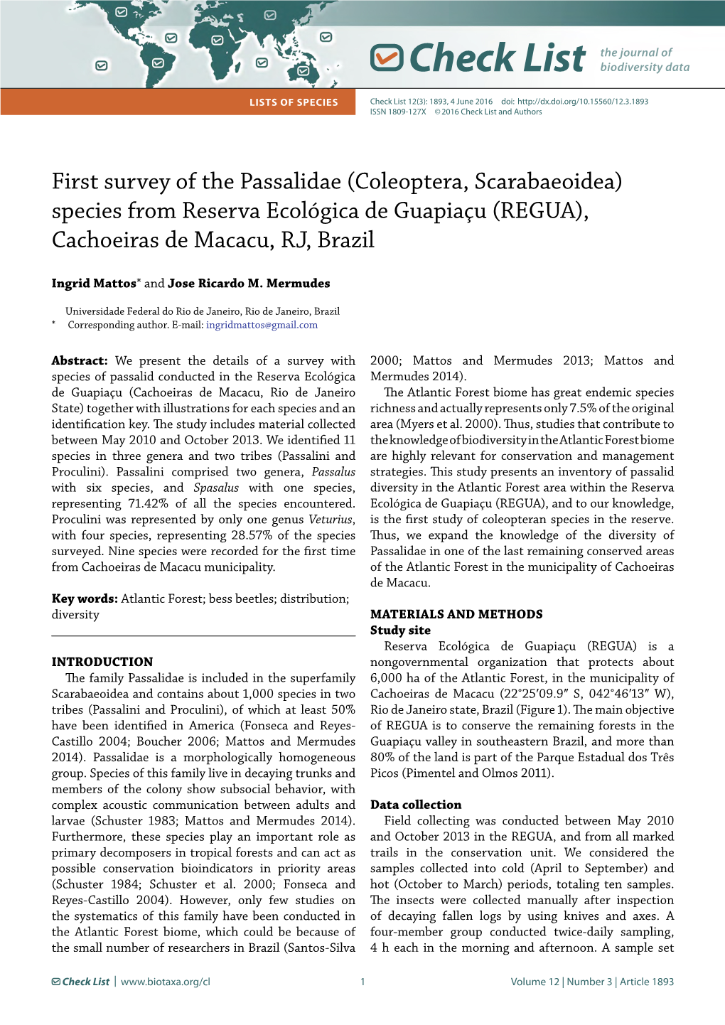 First Survey of the Passalidae (Coleoptera, Scarabaeoidea) Species from Reserva Ecológica De Guapiaçu (REGUA), Cachoeiras De Macacu, RJ, Brazil