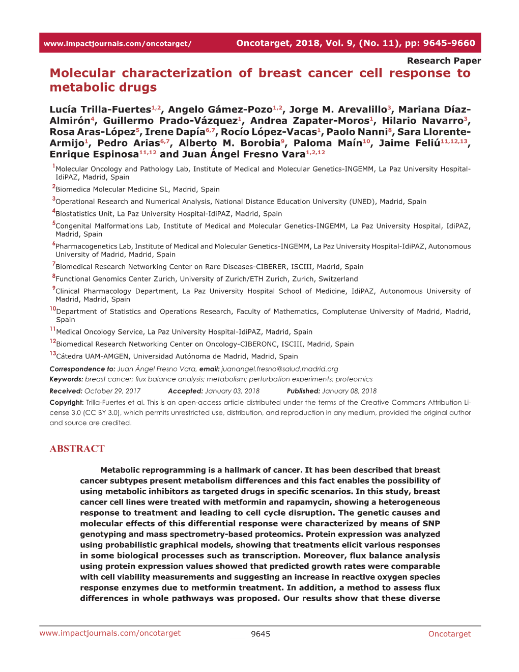 Molecular Characterization of Breast Cancer Cell Response to Metabolic Drugs