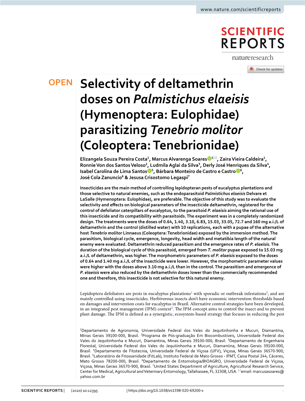 Selectivity of Deltamethrin Doses on Palmistichus Elaeisis