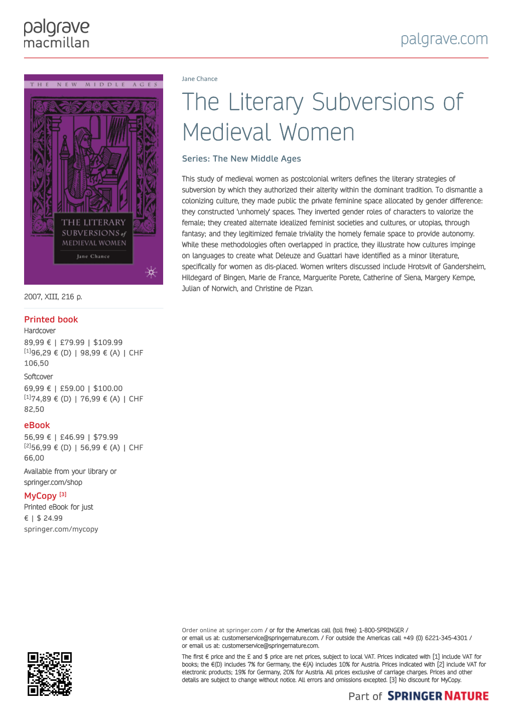 The Literary Subversions of Medieval Women Series: the New Middle Ages