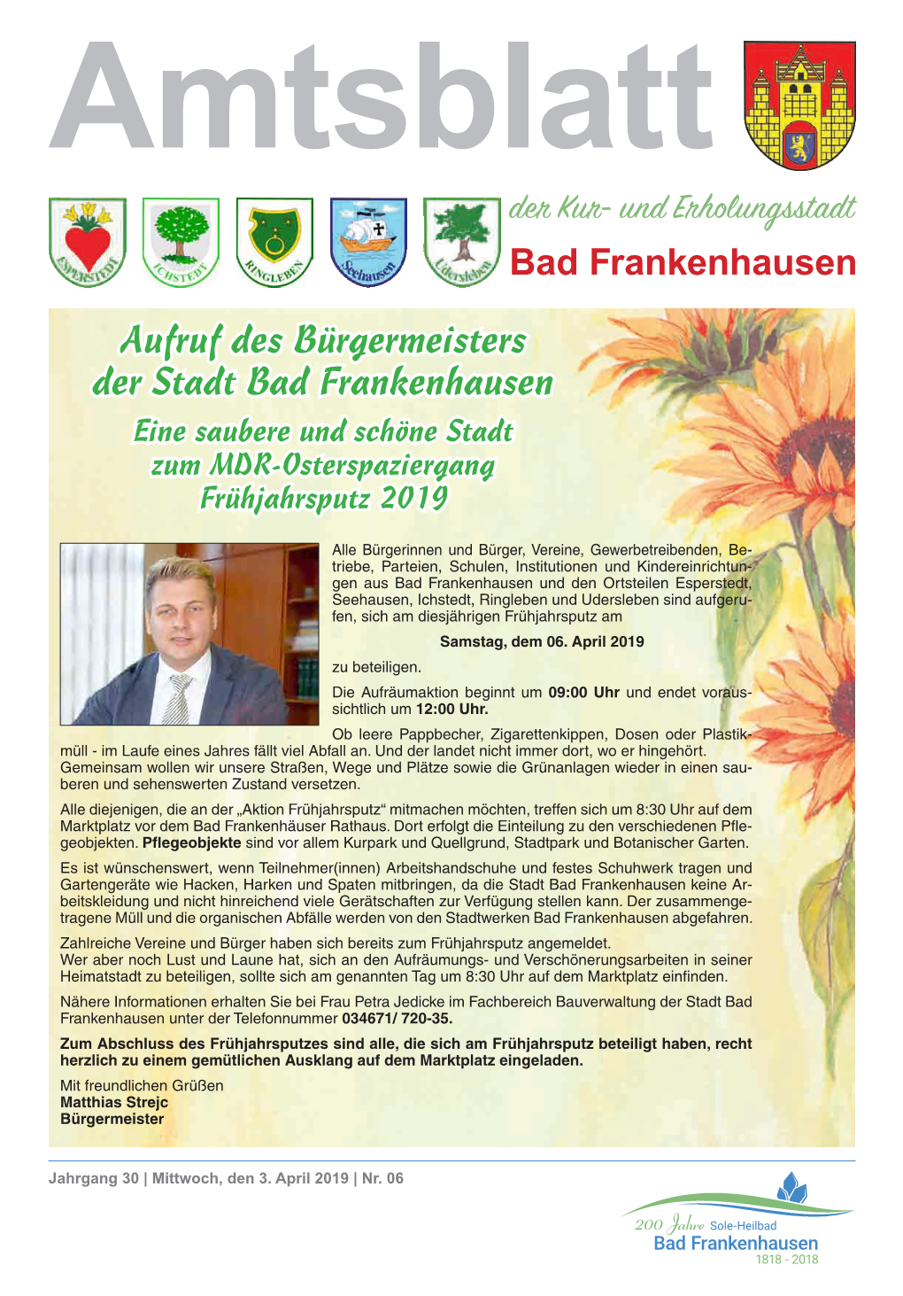 Aufruf Des Bürgermeisters Der Stadt Bad Frankenhausen Eine Saubere Und Schöne Stadt Zum MDR-Osterspaziergang Frühjahrsputz 2019