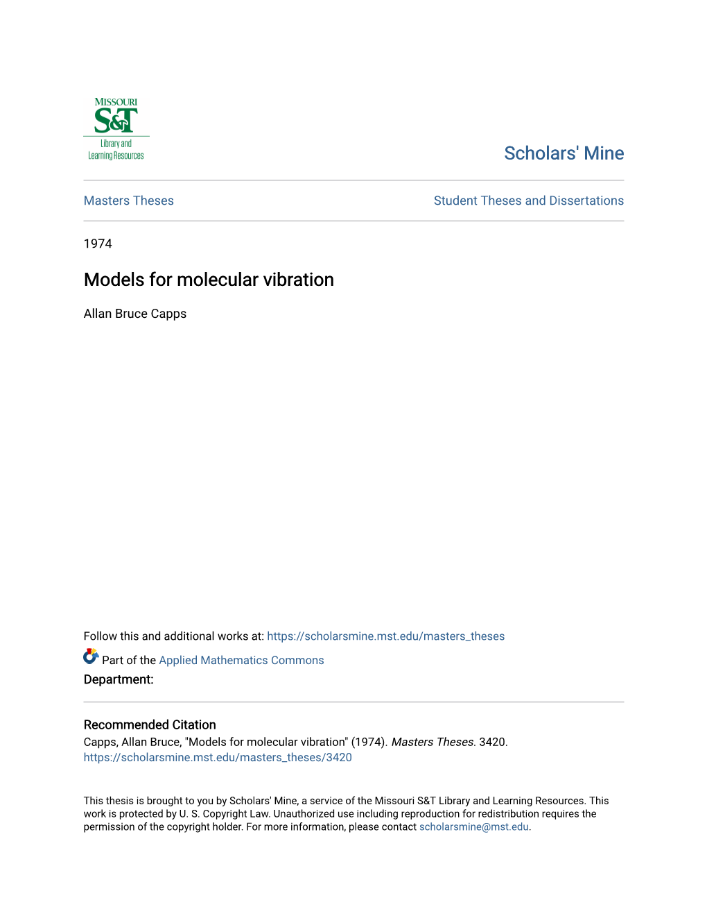 Models for Molecular Vibration