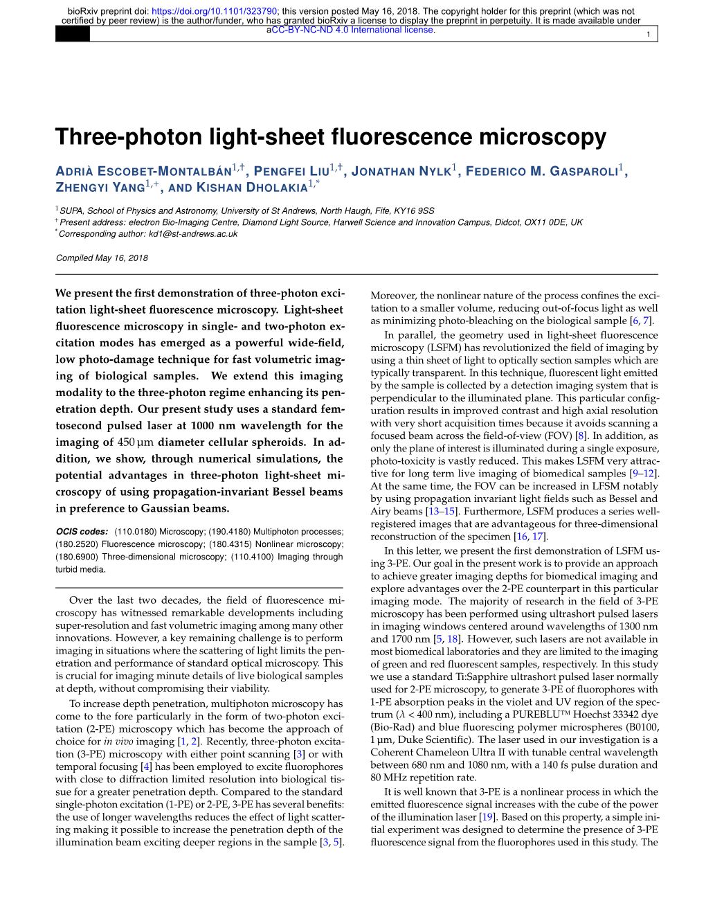 Three-Photon Light-Sheet Fluorescence Microscopy