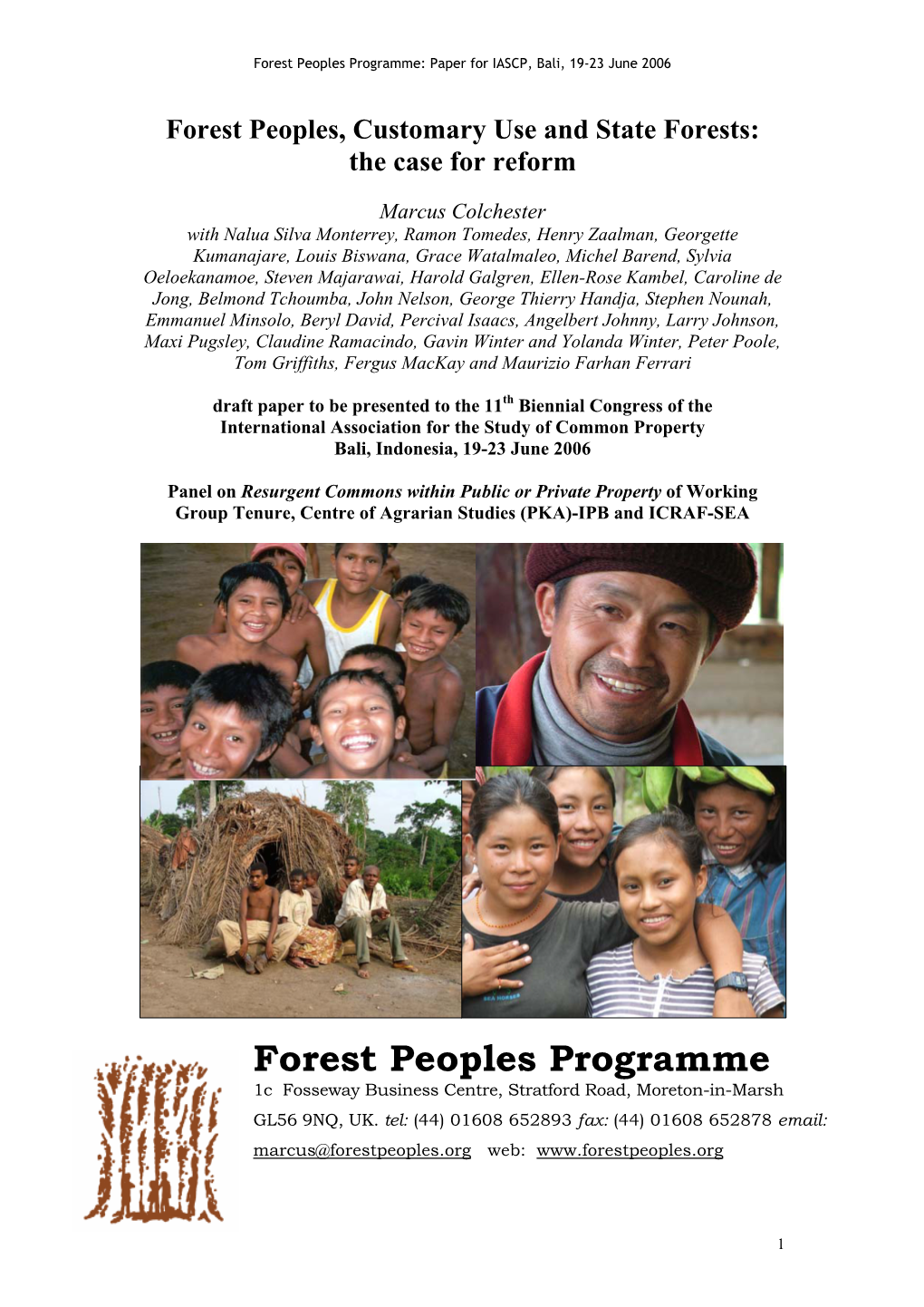Forest Peoples Programme: Paper for IASCP, Bali, 19-23 June 2006