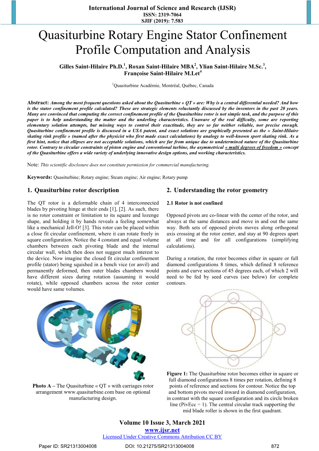 Quasiturbine Rotary Engine Stator Confinement Profile Computation and Analysis