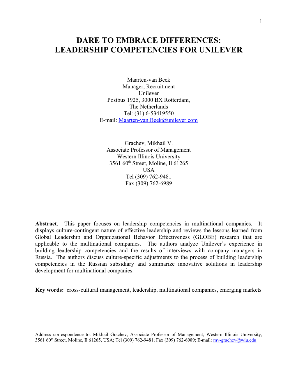 Leadership Competencies for Unilever