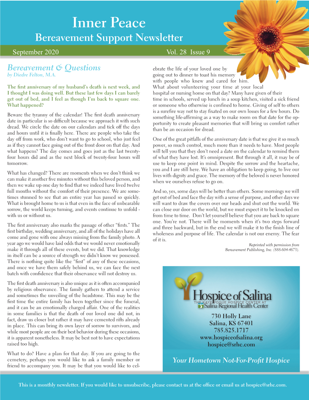 Inner Peace Bereavement Support Newsletter September 2020 Vol