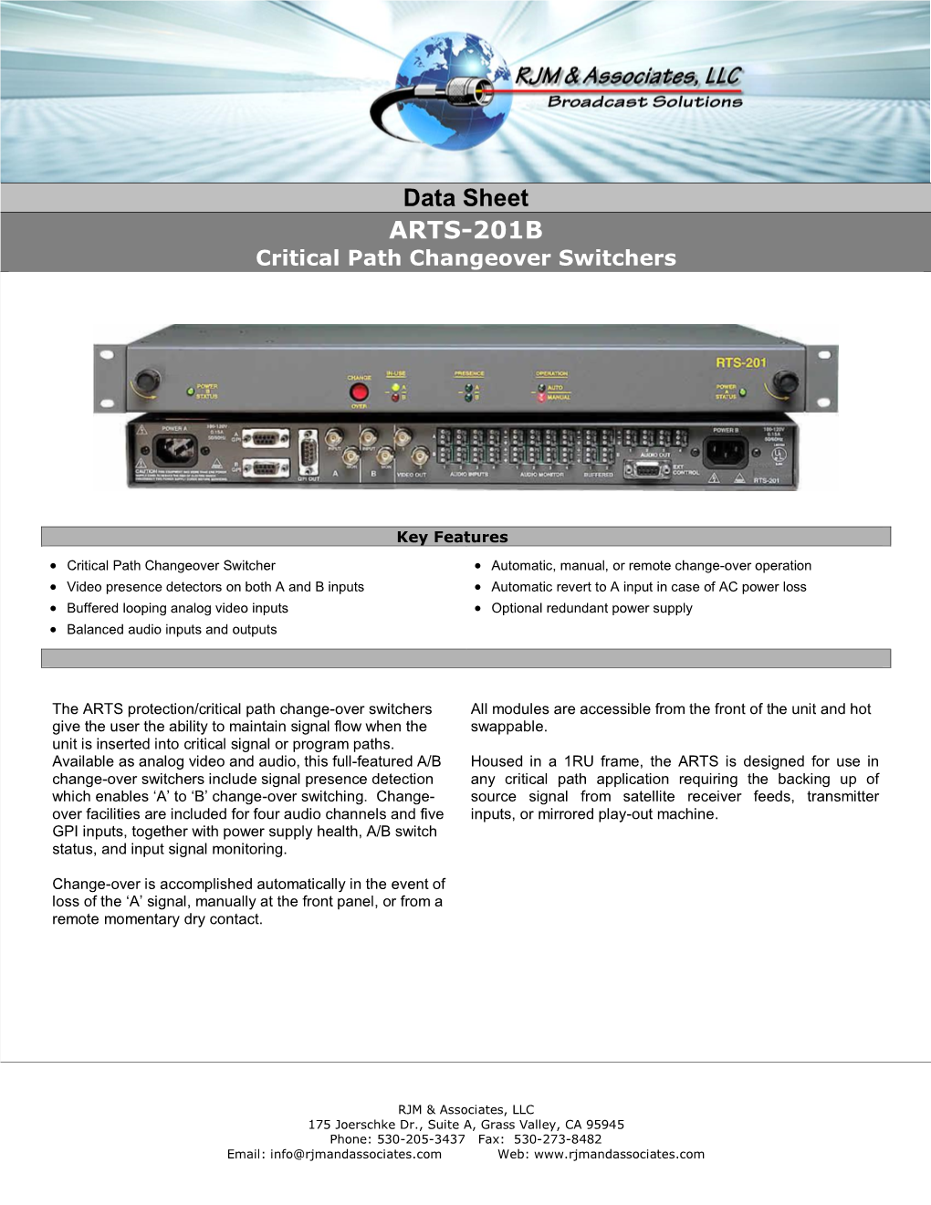 Data Sheet ARTS-201B Critical Path Changeover Switchers