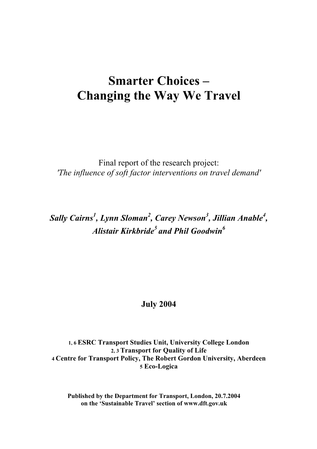 Smarter Choices – Changing the Way We Travel