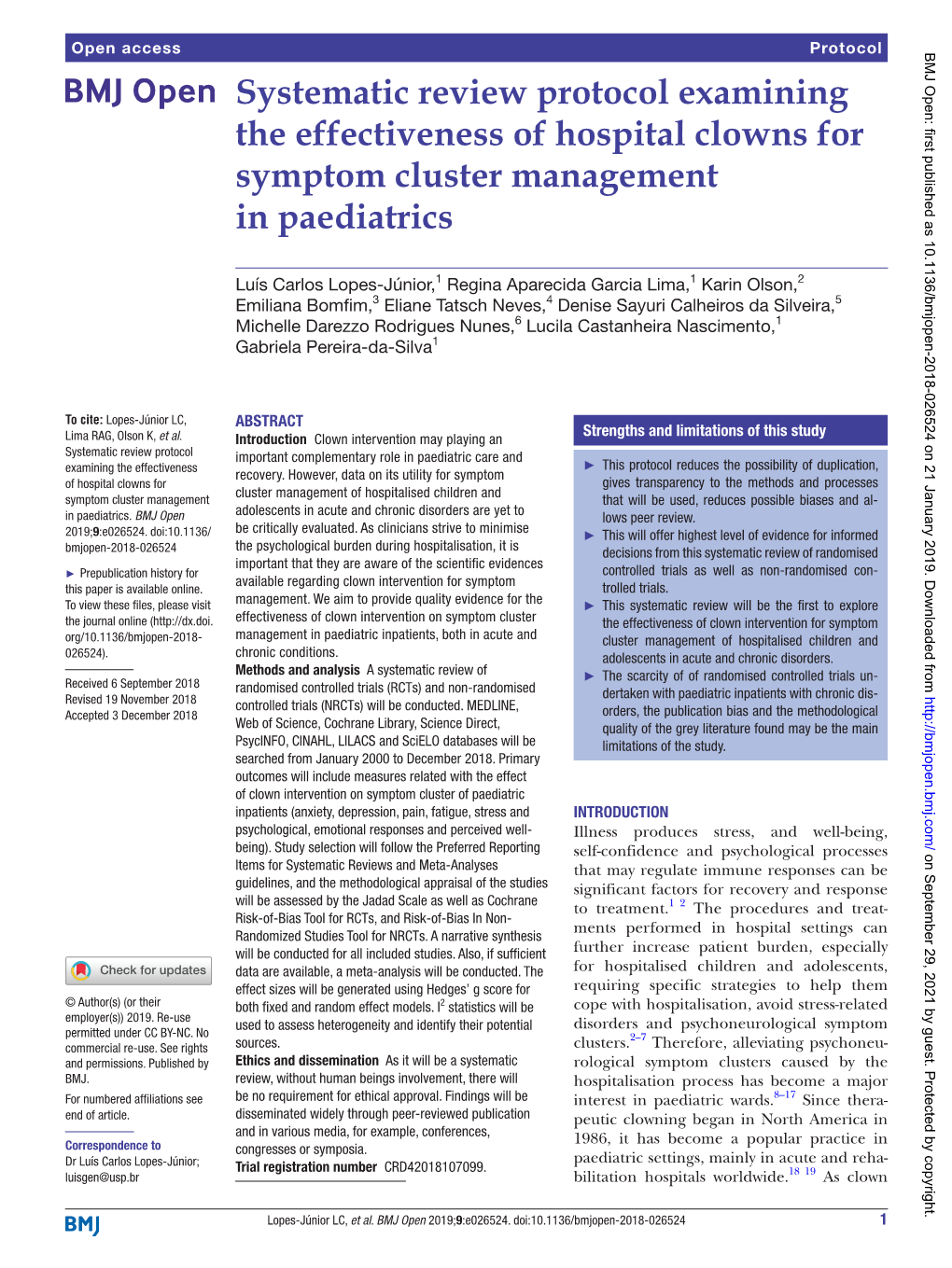 Systematic Review Protocol Examining the Effectiveness of Hospital Clowns for Symptom Cluster Management in Paediatrics