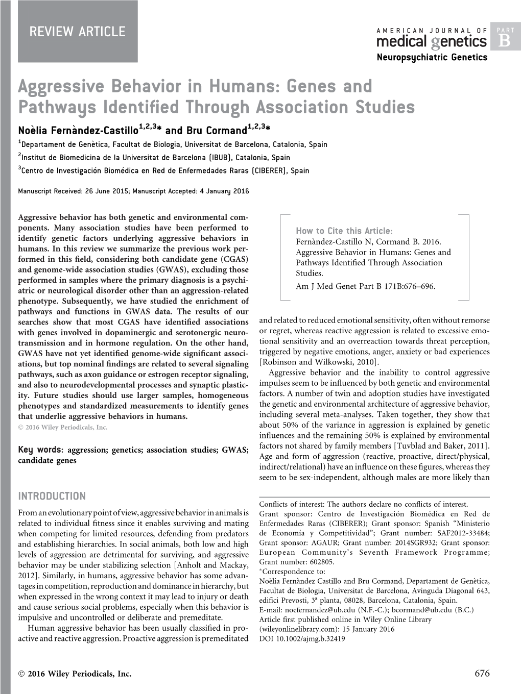 Aggressive Behavior in Humans: Genes and Pathways Identified