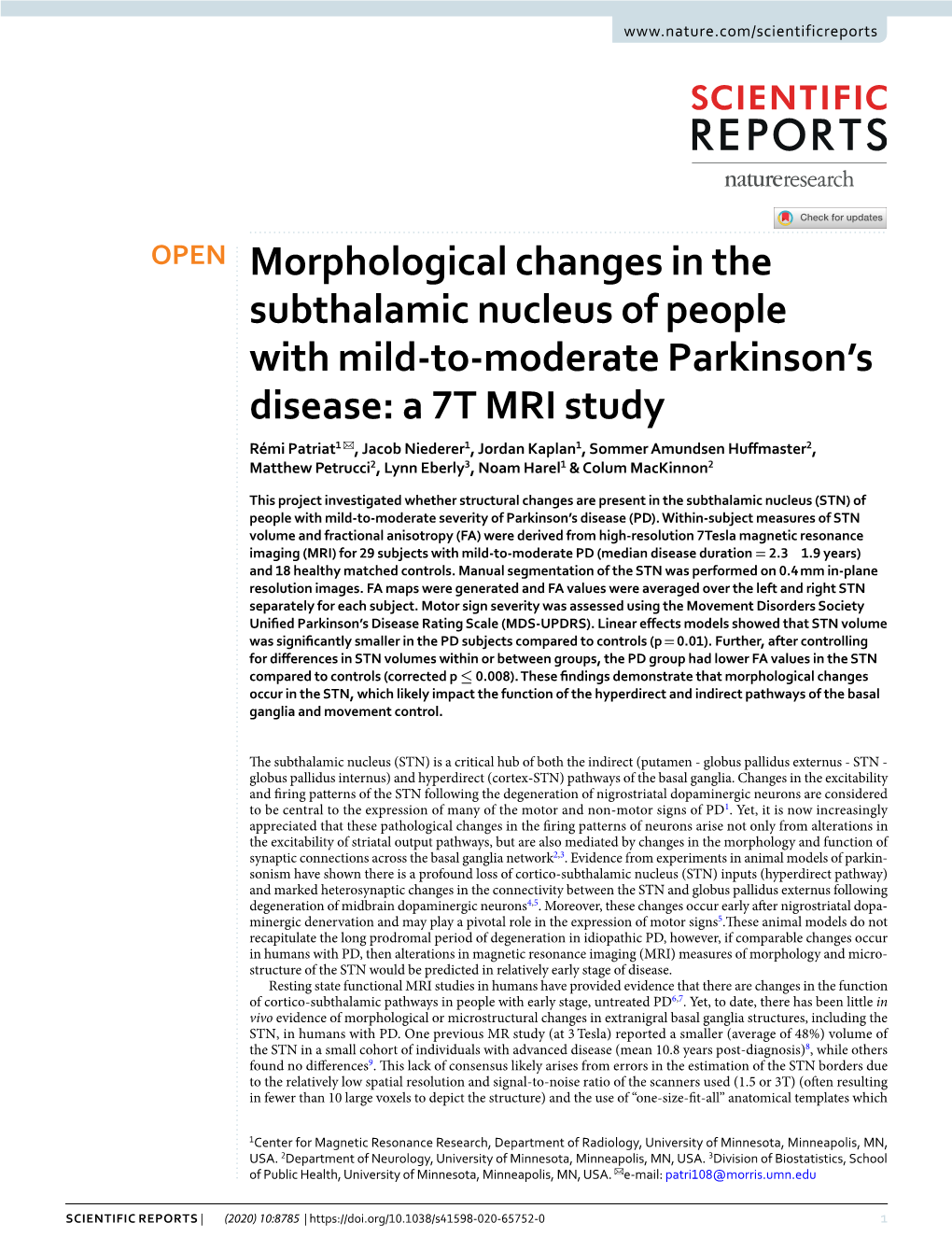 Morphological Changes in the Subthalamic Nucleus of People With