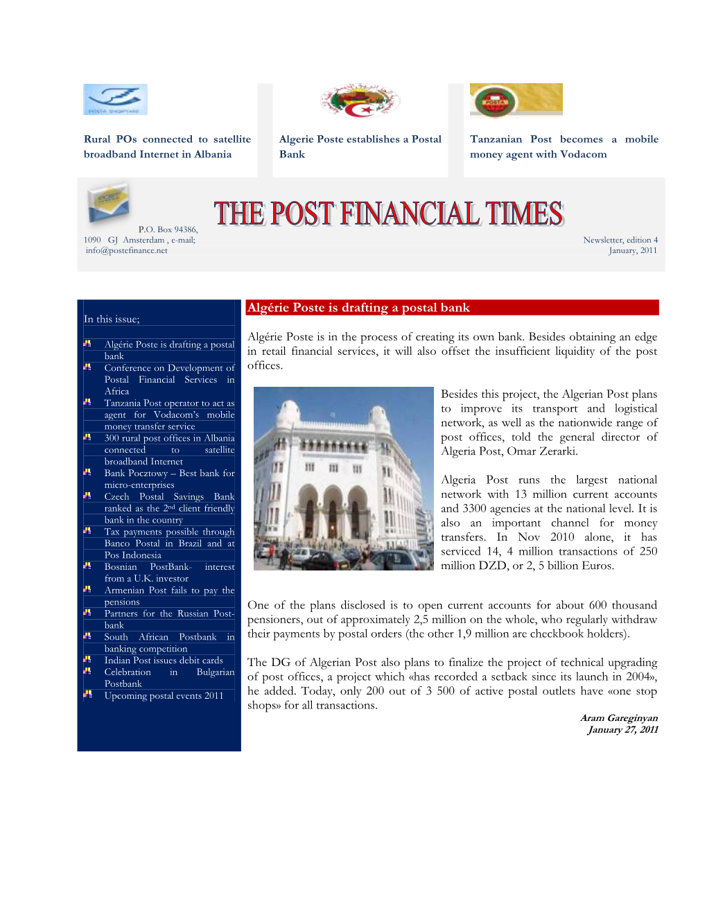 Algérie Poste Is Drafting a Postal Bank in This Issue; Algérie Poste Is in the Process of Creating Its Own Bank