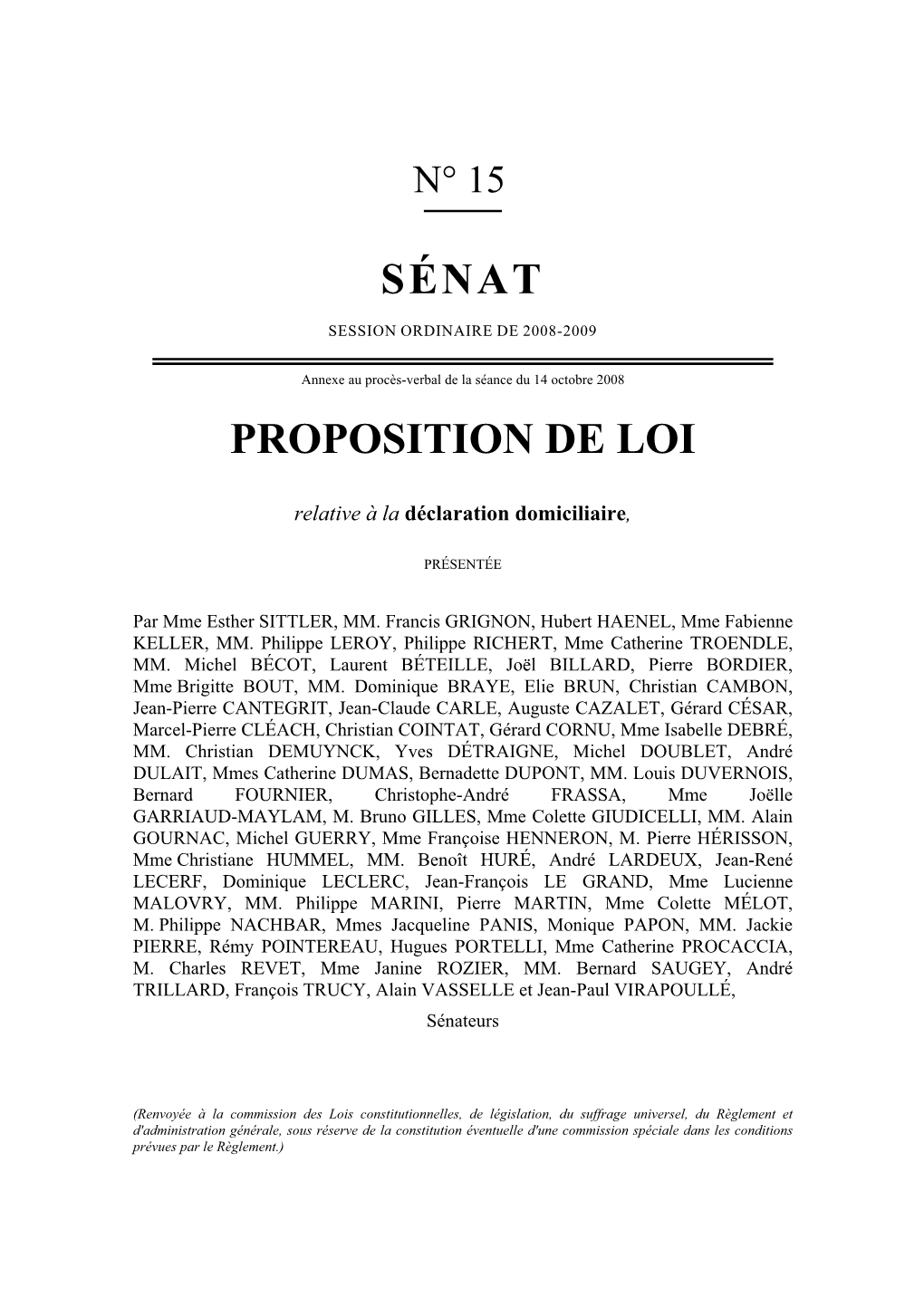 Sénat Proposition De