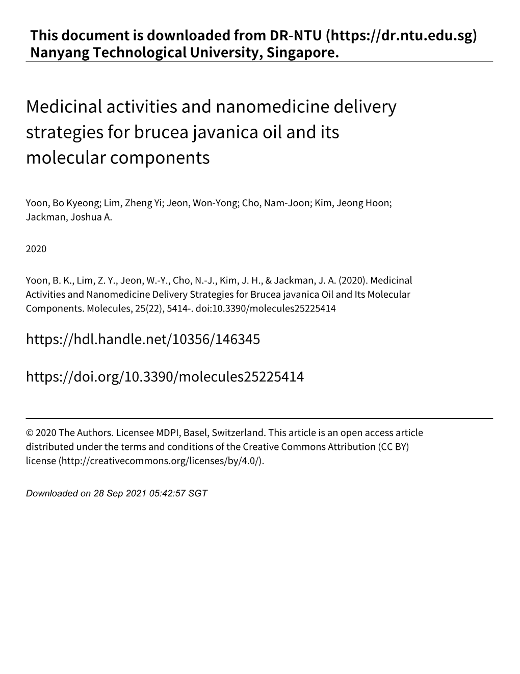 Medicinal Activities and Nanomedicine Delivery Strategies for Brucea Javanica Oil and Its Molecular Components