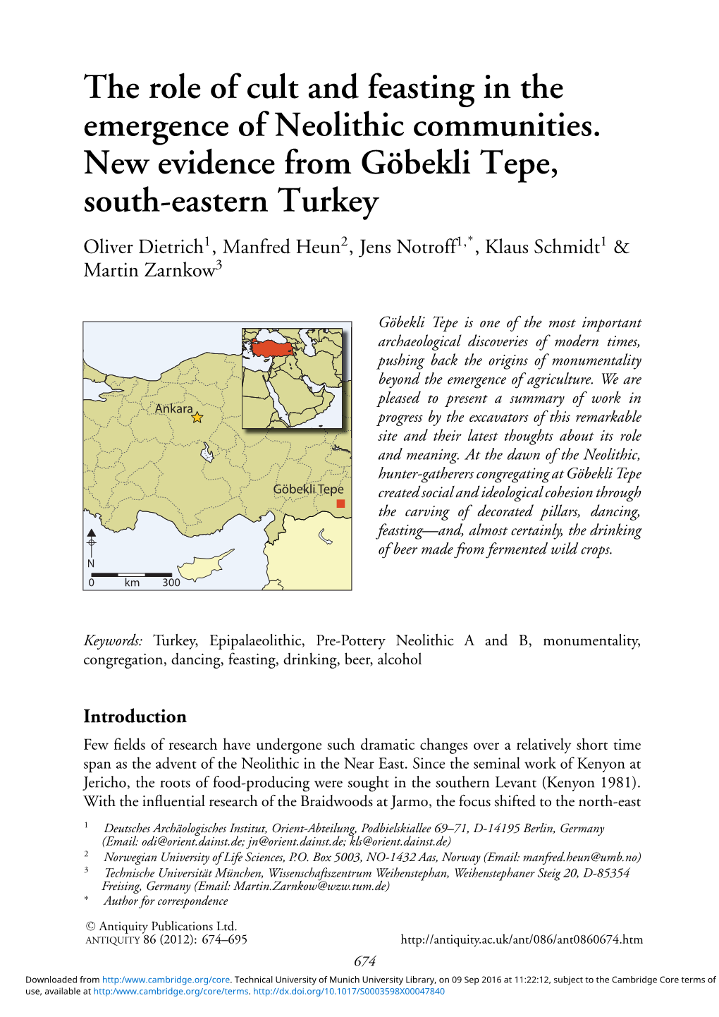 The Role of Cult and Feasting in the Emergence of Neolithic Communities